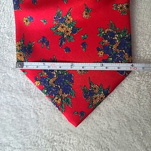 Vintage Adolfo 100% Silk Handsewn Men's Necktie Red Floral Print Repp Tie Luxury - Picture 8 of 14